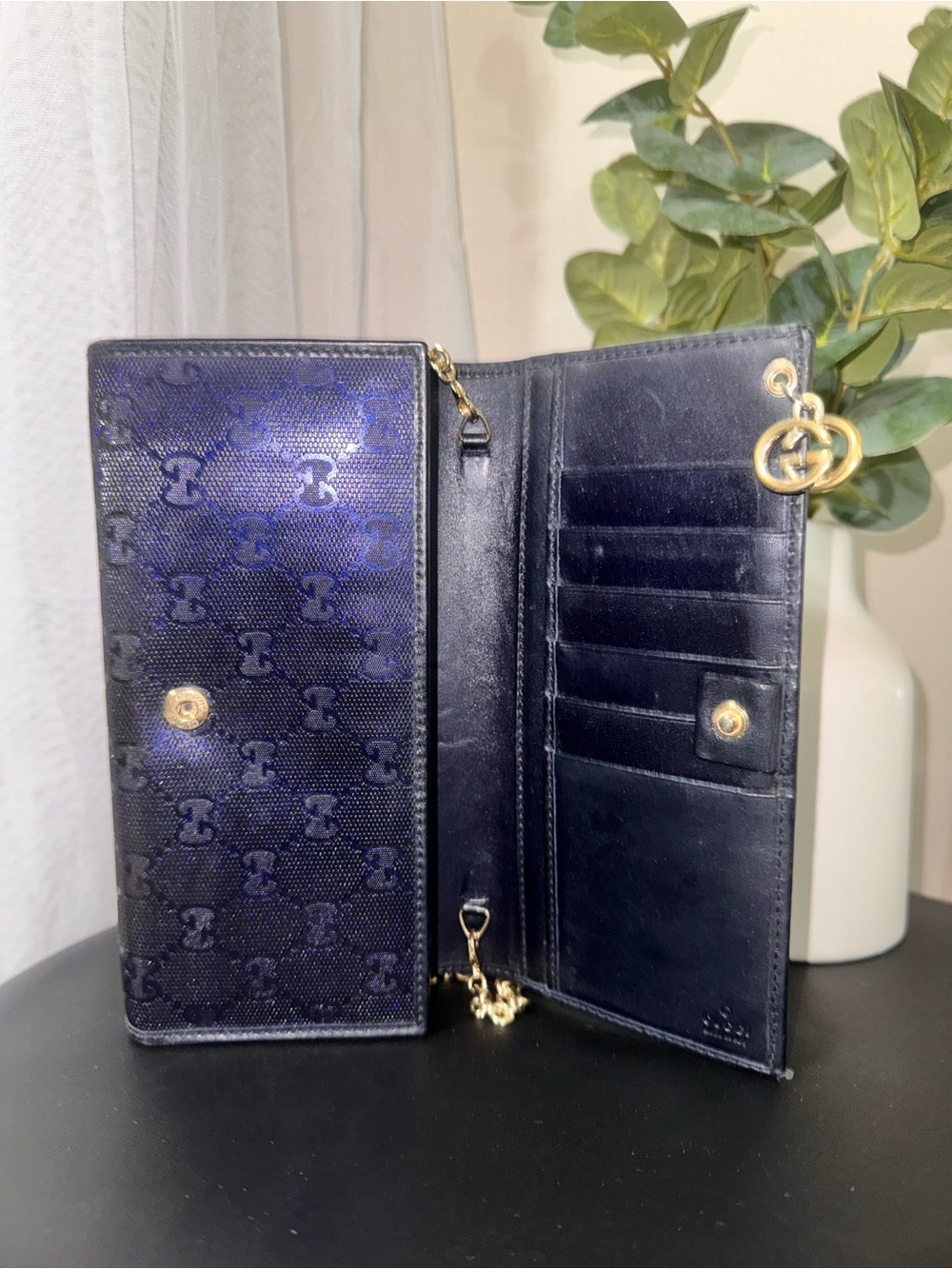 Gucci Navy GG Monogram Wallet on Chain - Picture 2 of 16